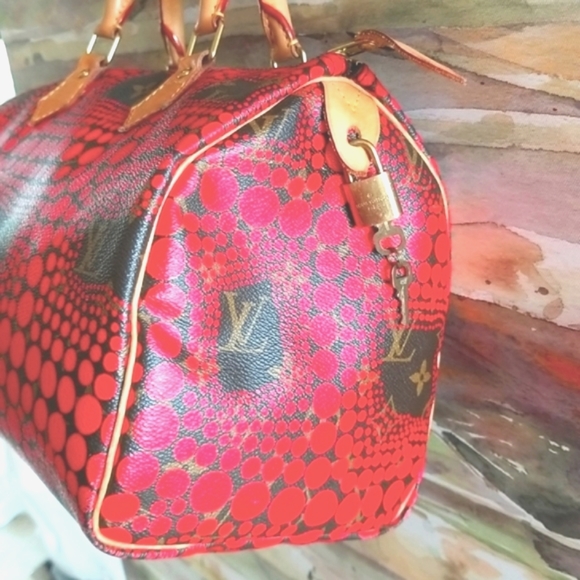 LOUIS VUITTON Speedy 30 Yayoi Kusama 2012 LTD ED Pumpkin Infinity Red Purs Bag - Picture 3 of 16